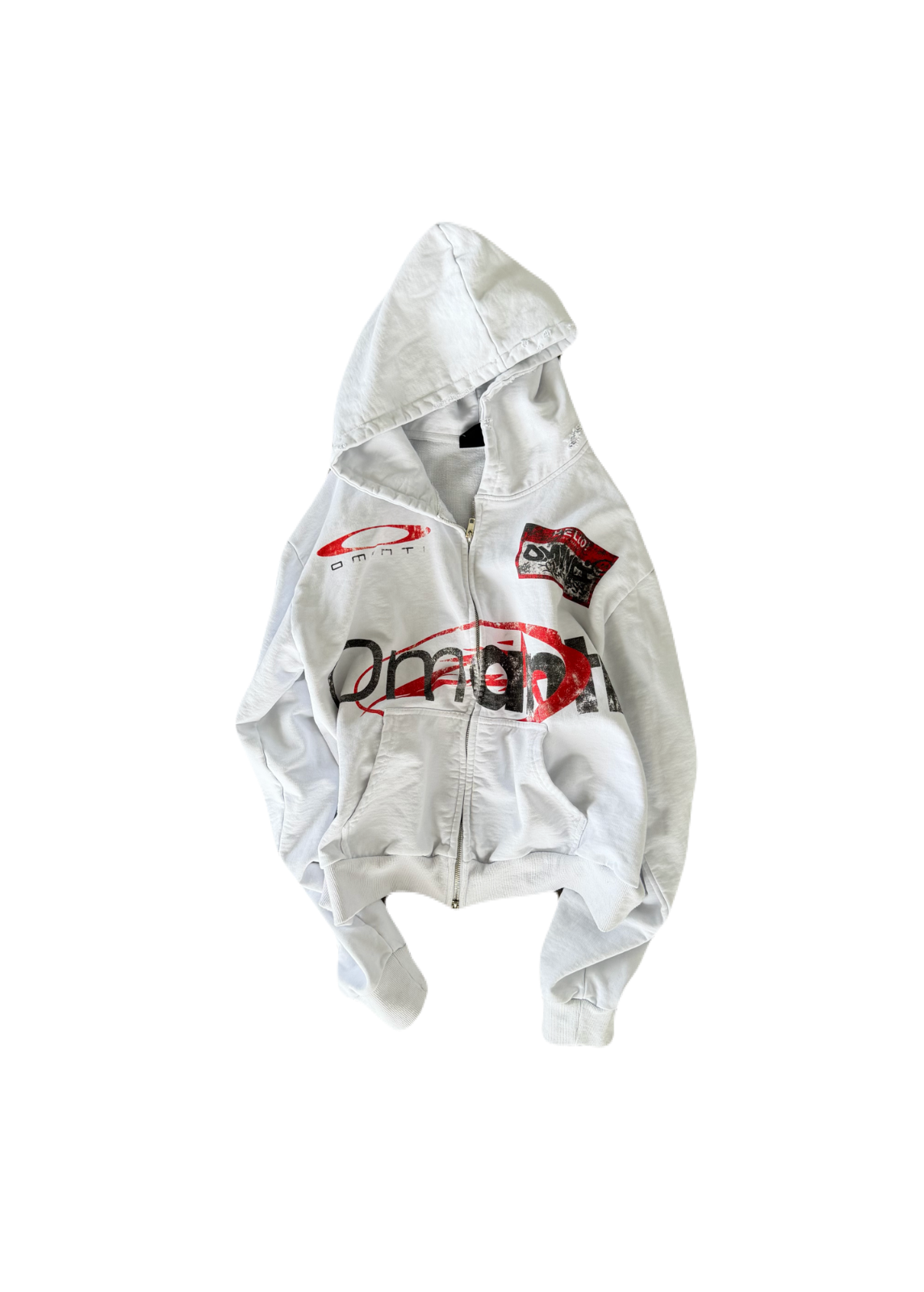 HELLO DISTRESSED ZIP UP WHITE