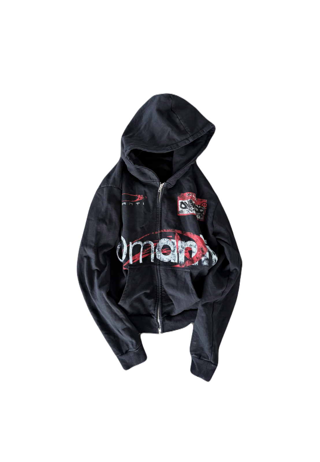 HELLO DISTRESSED ZIP UP BLACK