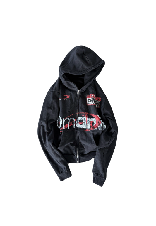 HELLO DISTRESSED ZIP UP BLACK